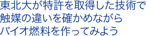 東北大が特許を取得した技術で触媒の違いを確かめながらバイオ燃料を作ってみよう