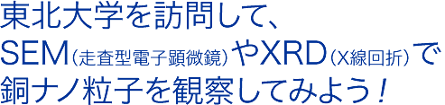 東北大学を訪問して、SEM（走査型電子顕微鏡）やXRD（X線回折）で銅ナノ粒子を観察してみよう！