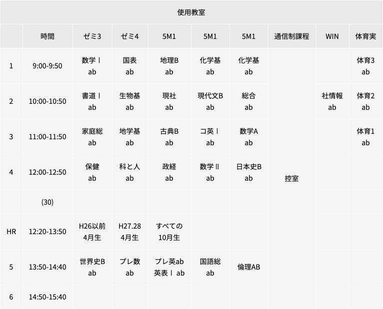 時間割の一例