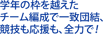 学年の枠を越えたチーム編成で一致団結、競技も応援も、全力で！